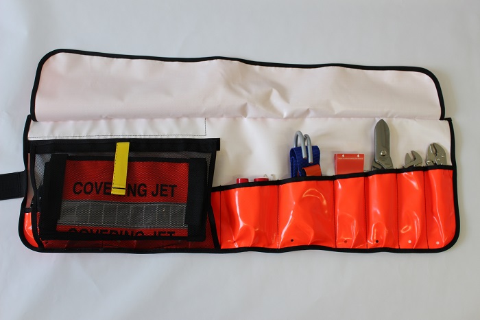Opened orange Fire Bag