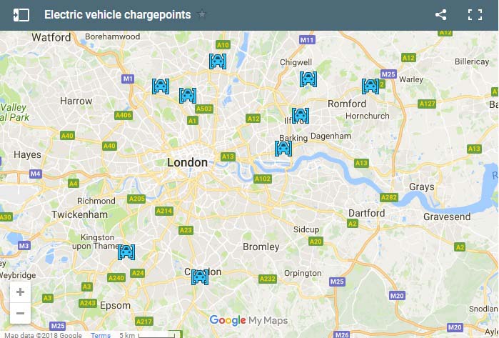 Map showing the charging points across London 