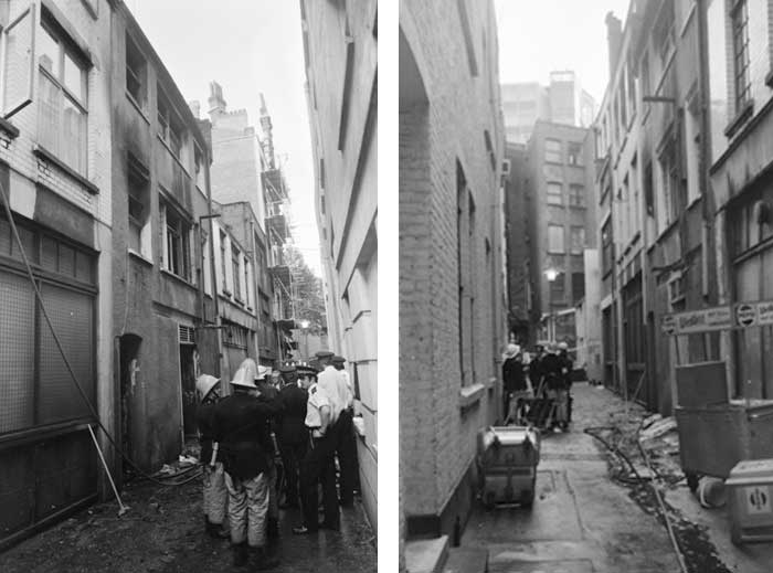 Historical image of the Denmark Place fire