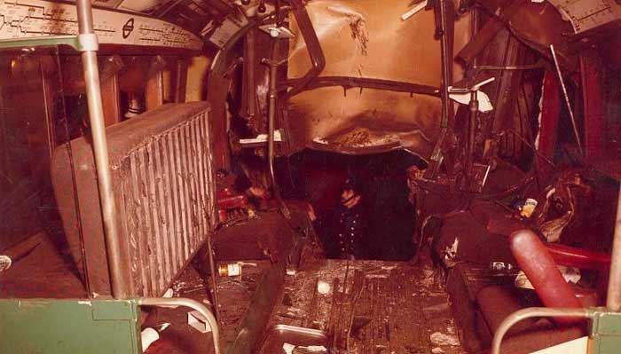 Firefighter at the scene of the tube crash at Moorgate station in 1975