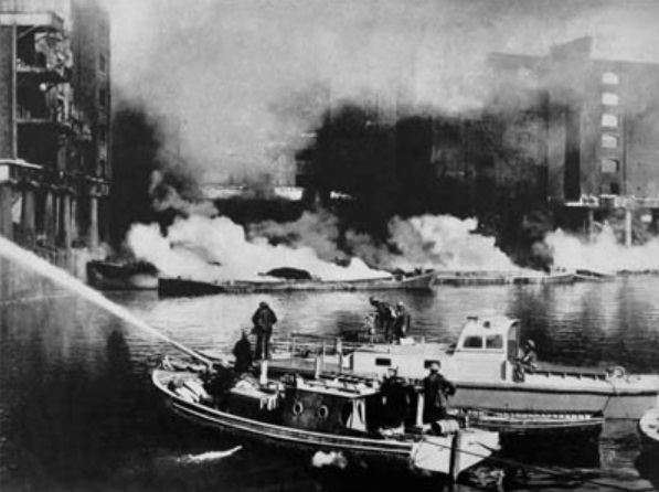 A fireboat in action on the River Thames
