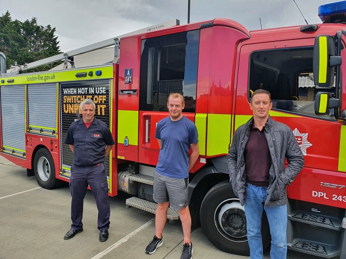 Brian Mottram with firefighters Simon Cullen and Billy Merrifield.