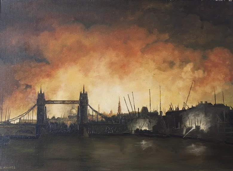 A painting of London during the Blitz