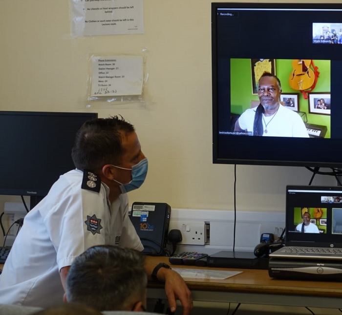 Levi Roots on a zoom call with crews from Lewisham