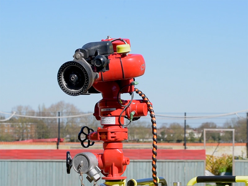 Water monitor at the top of a 64m turntable ladder