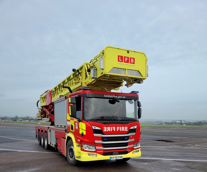 The front of the 64 metre ladder on tarmac. 