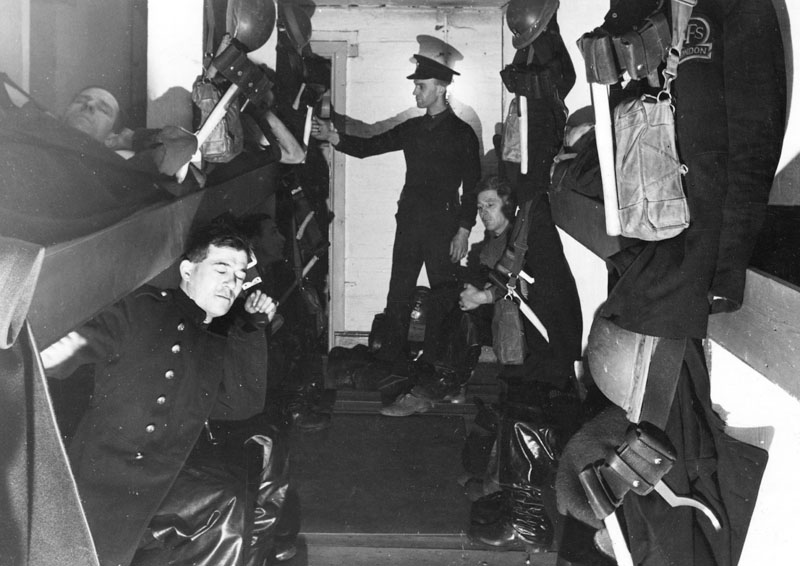AFS firefighters in bunkbeds at New Cross sub-station, Monson Road, during the Second World War, around 1940