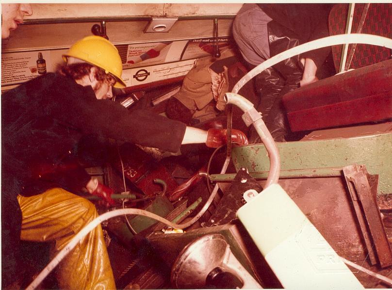 Firefighter at the scene of the tube crash at Moorgate station in 1975