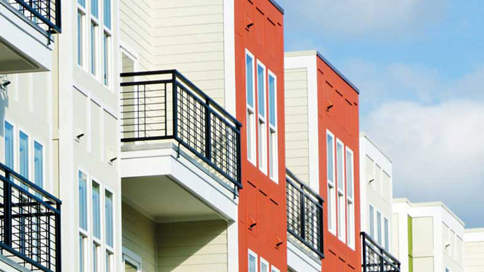A block of flats with balconies