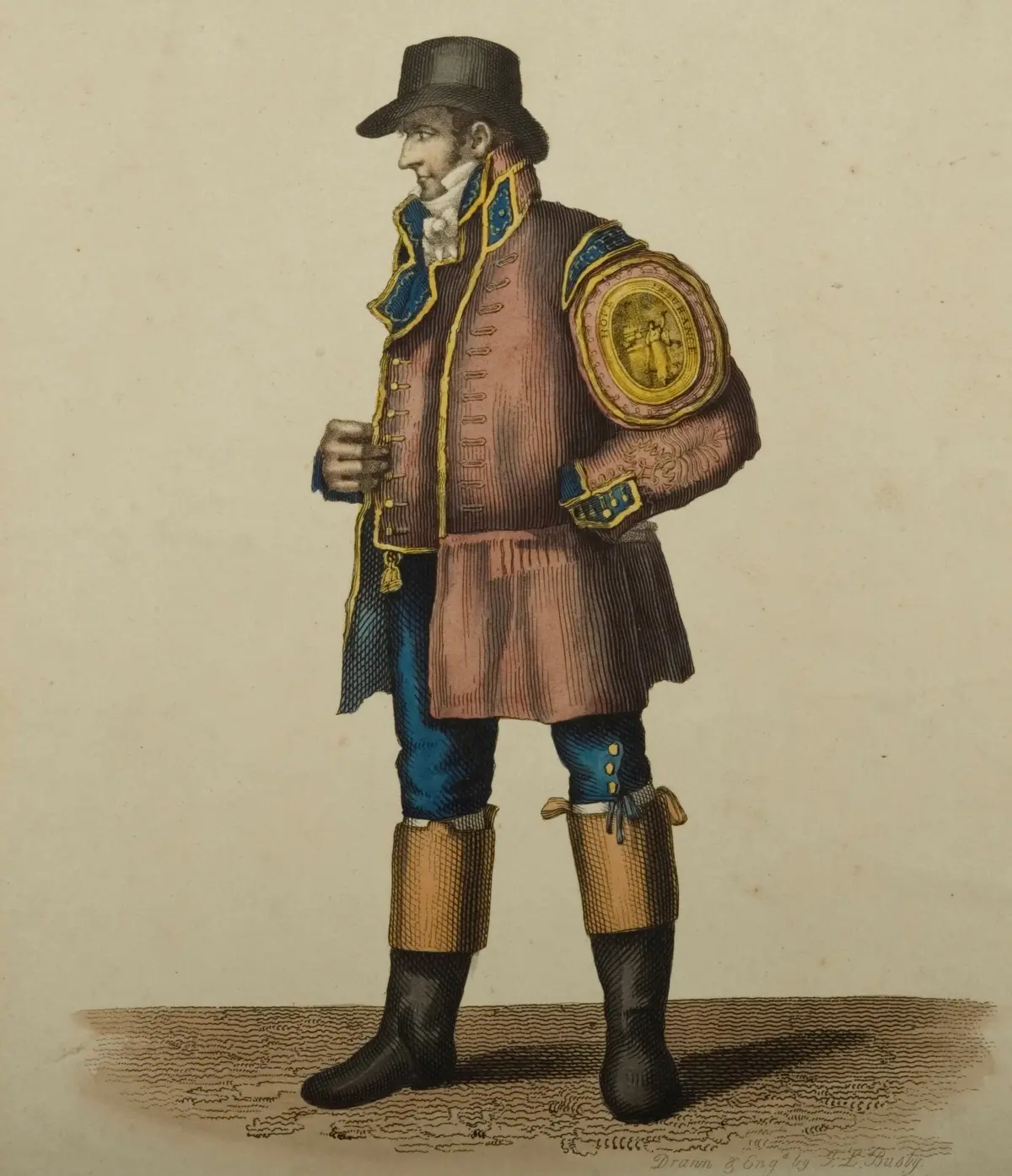 Print Of A Firefighter From The Hope Fire And Life Assurance Company, Circa. Early 1800S