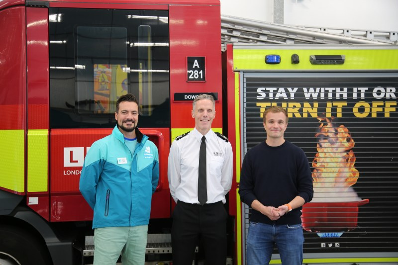 Tom Wellingham, Director of Rider Enablement, Deliveroo, Miki Kuusi, CEO of Deliveroo and Head of DoorDash International and London Fire Brigade’s Deputy Commissioner Spencer Sutcliff 