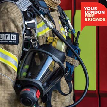 A close up of a firefighter's breathing apparatus.