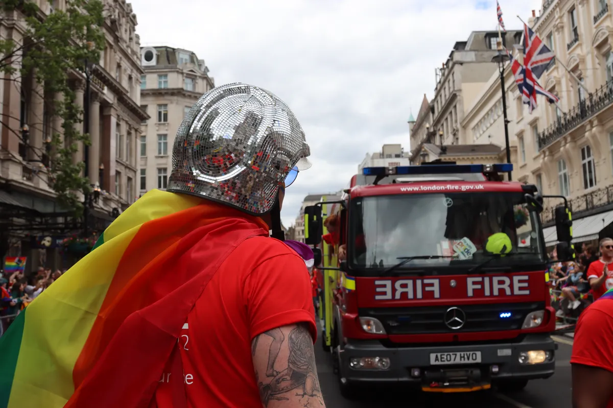 A fire engine going down the parade